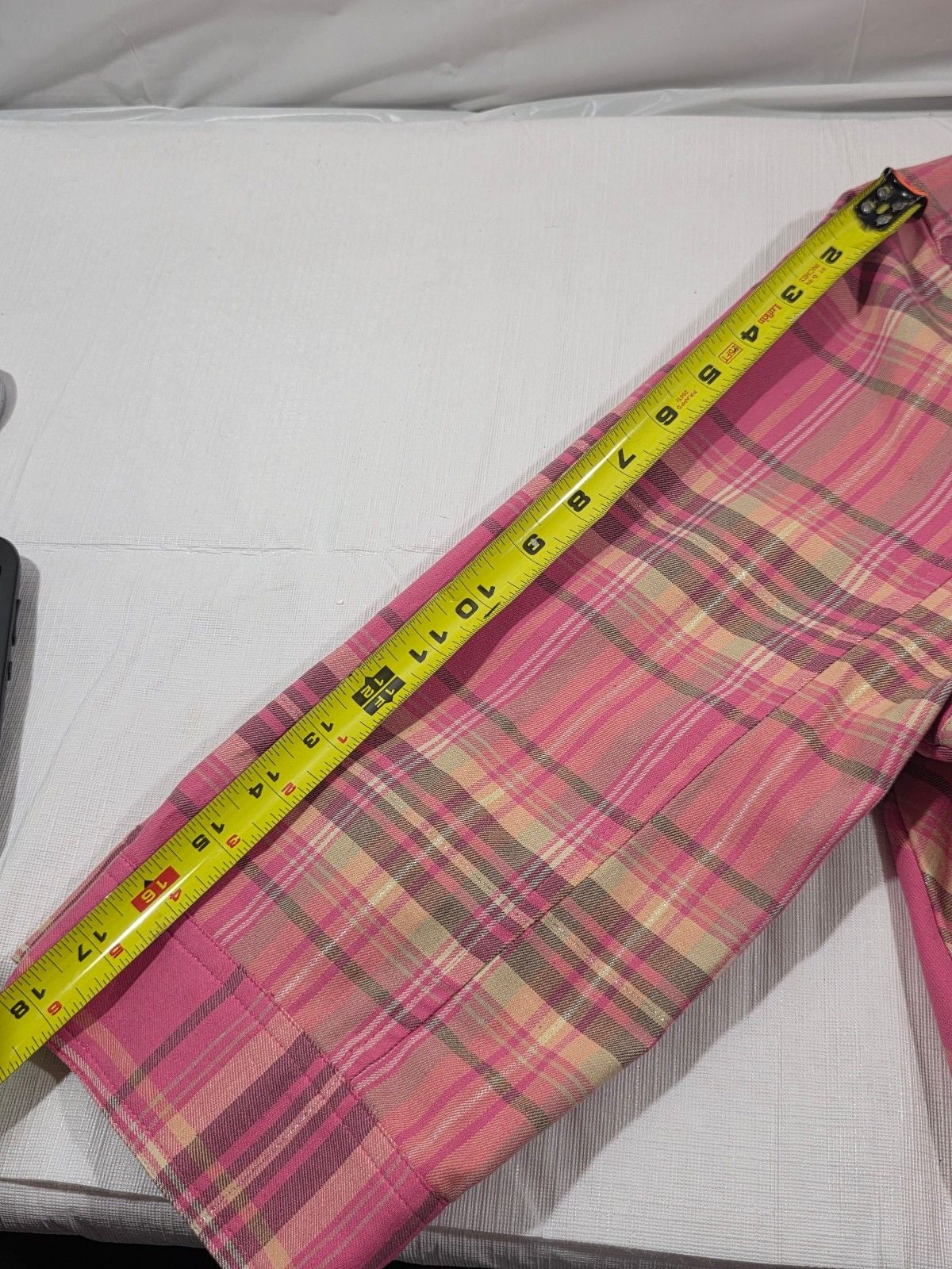 CJ Banks Women’s Plaid Button Front Shirt Jacket 1X Pink Stretch Long Sleeve Poc 9