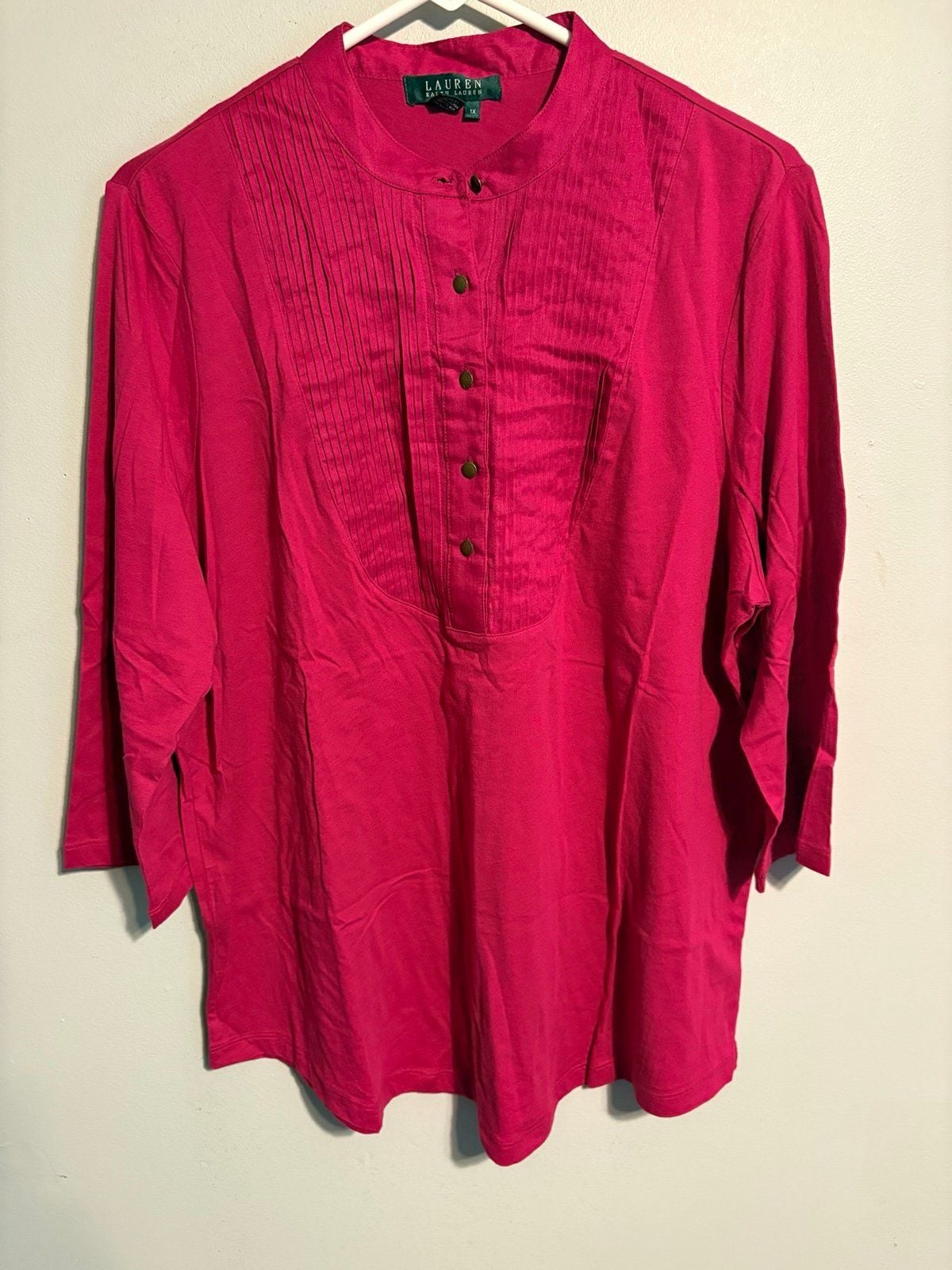Lauren Ralph Lauren Women’s Pink Pleated Front Tunic Top 1X Button Blouse 2