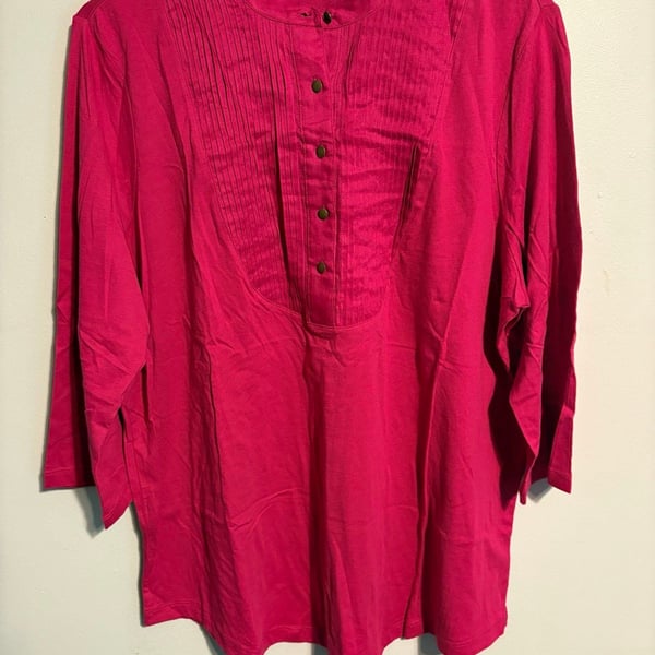 Lauren Ralph Lauren Women’s Pink Pleated Front Tunic Top 1X Button Blouse