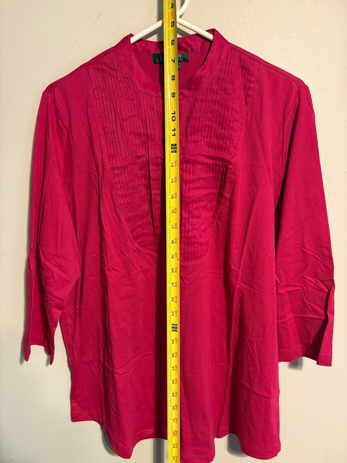 Lauren Ralph Lauren Women’s Pink Pleated Front Tunic Top 1X Button Blouse 8