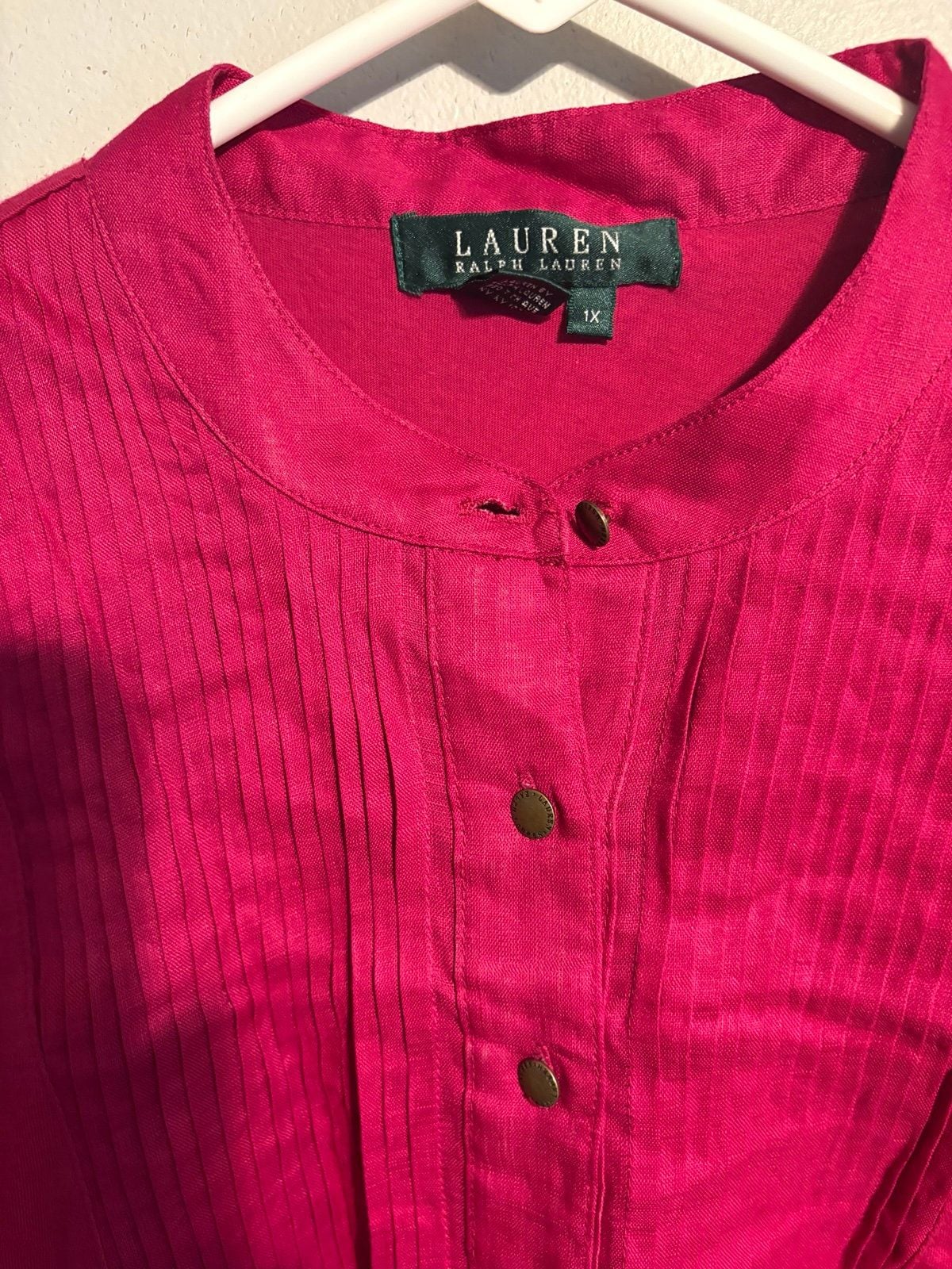 Lauren Ralph Lauren Women’s Pink Pleated Front Tunic Top 1X Button Blouse 3