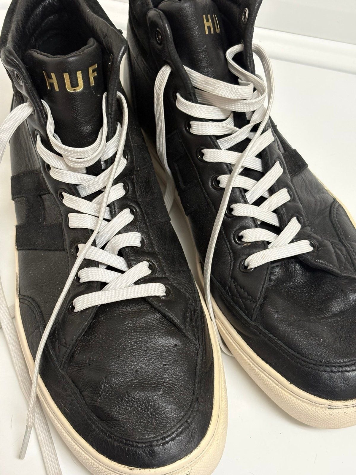 HUF High Top Leather Sneakers Black White Men’s Size 11.5 2