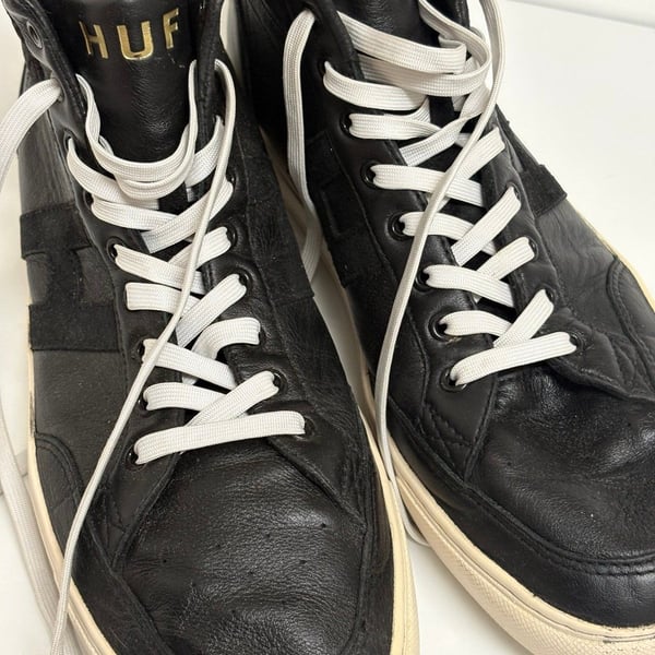 HUF High Top Leather Sneakers Black White Men’s Size 11.5