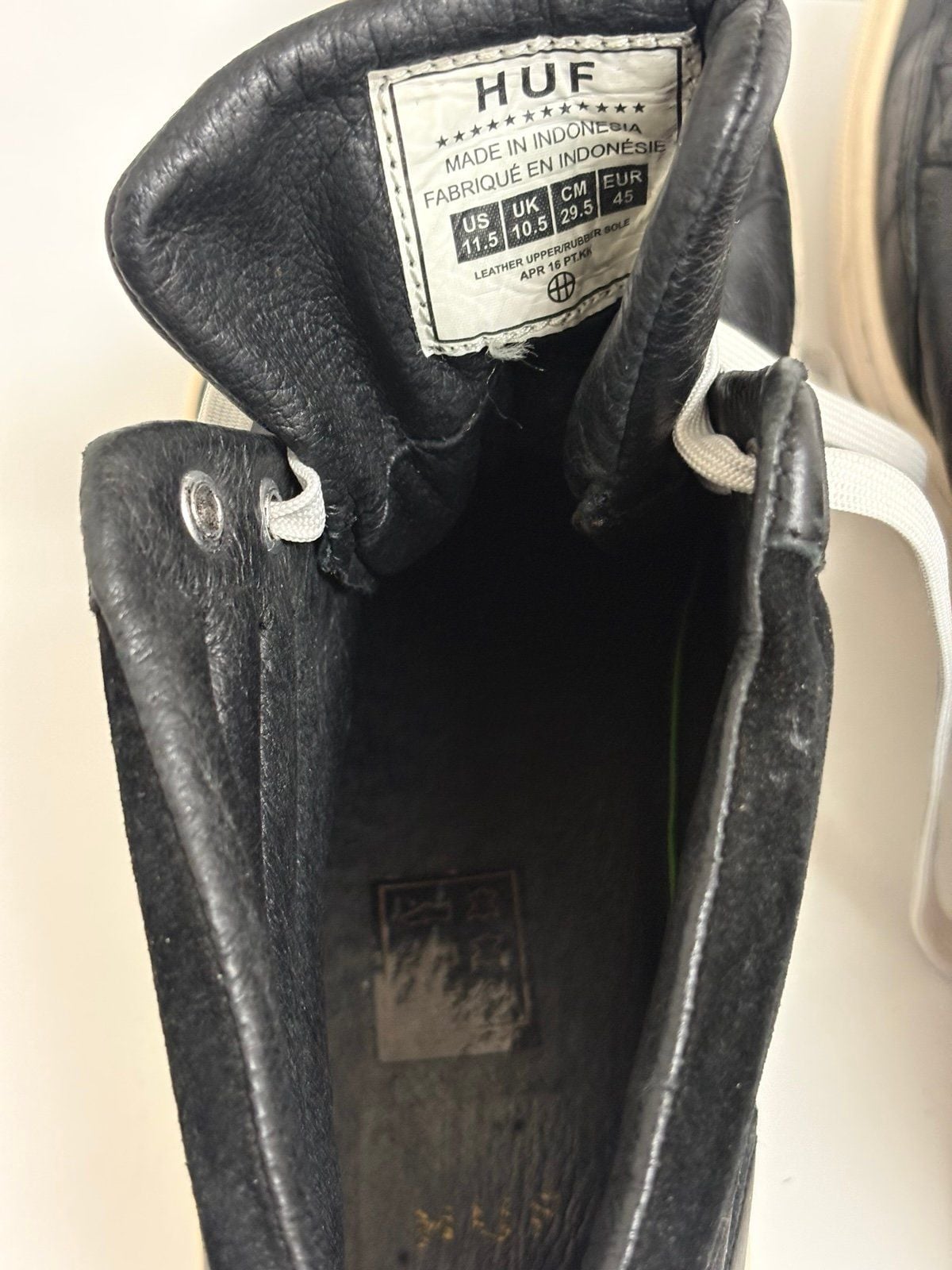 HUF High Top Leather Sneakers Black White Men’s Size 11.5 7
