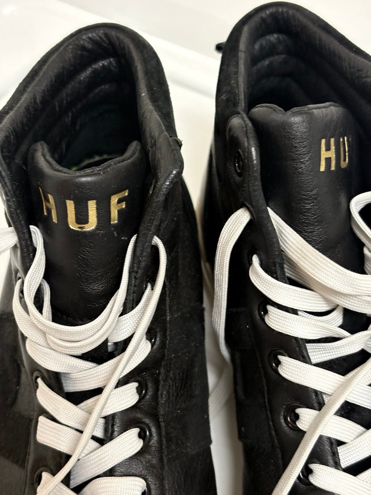HUF High Top Leather Sneakers Black White Men’s Size 11.5 4