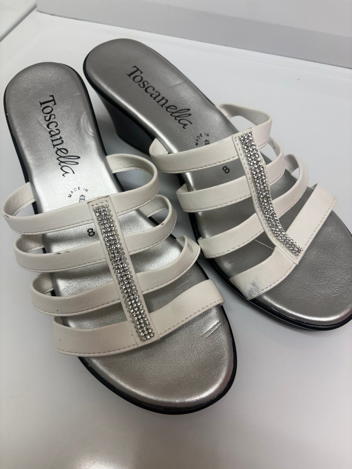 Toscanella Women’s White Strappy Wedge Sandals – Size 8 – Made in Italy 2