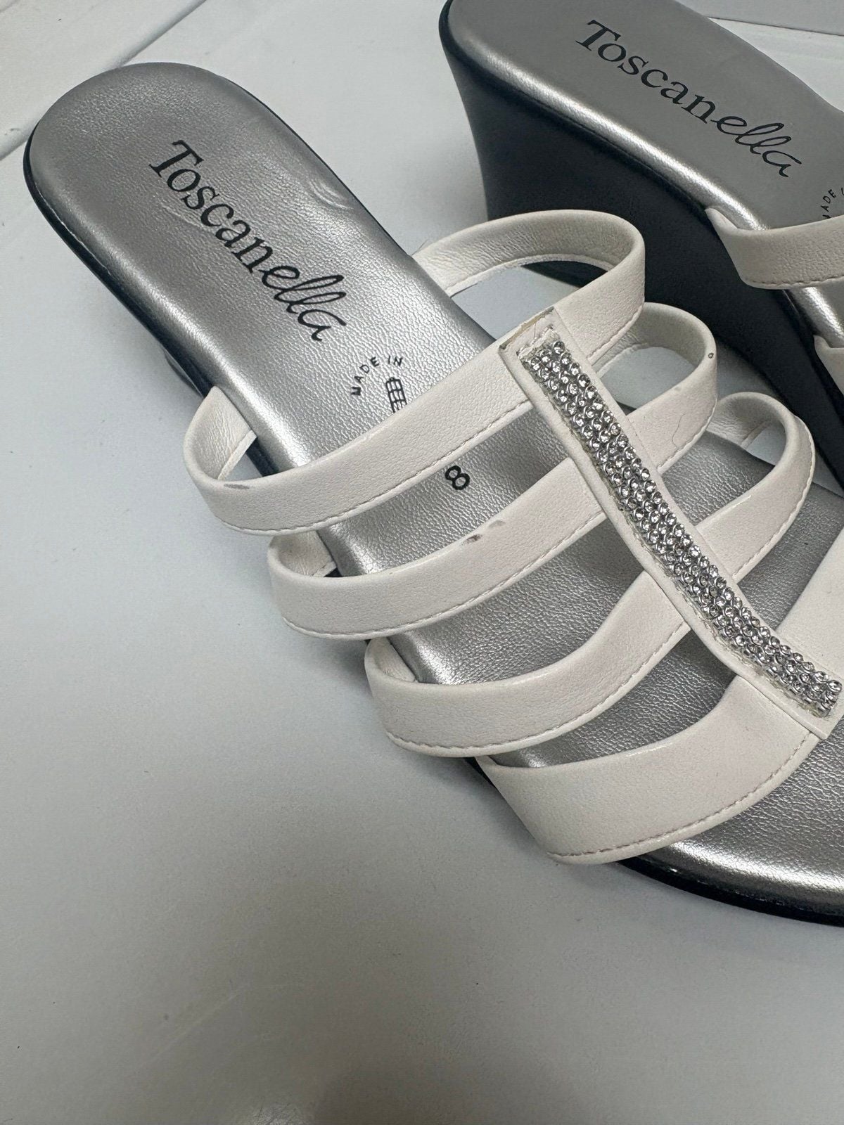 Toscanella Women’s White Strappy Wedge Sandals – Size 8 – Made in Italy 5