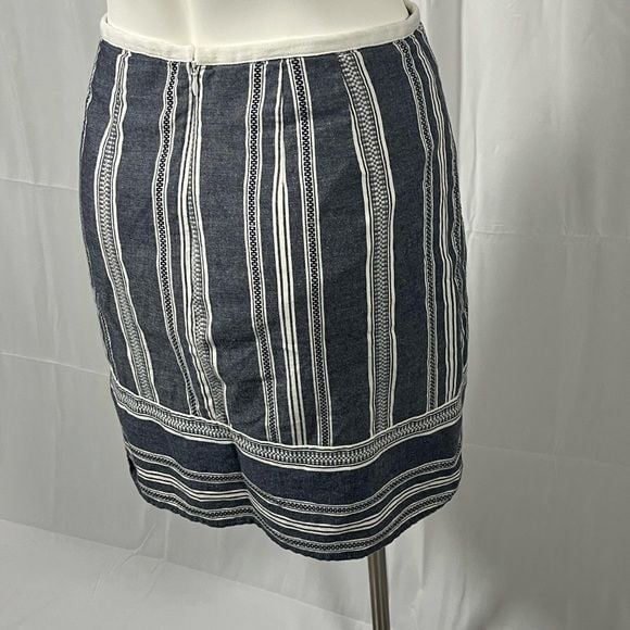 Loft Lined Skirt Women's 4 Navy White Cotton Striped Straight Mini 10