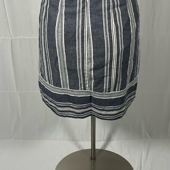 Loft Lined Skirt Women's 4 Navy White Cotton Striped Straight Mini 9