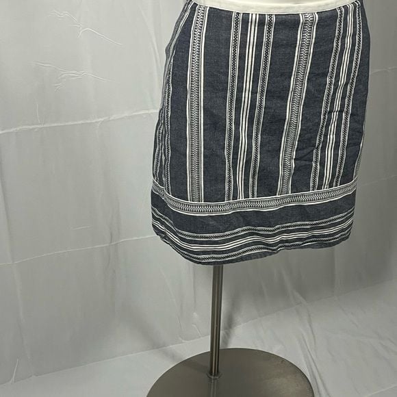 Loft Lined Skirt Women's 4 Navy White Cotton Striped Straight Mini 8