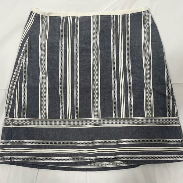 Loft Lined Skirt Women's 4 Navy White Cotton Striped Straight Mini