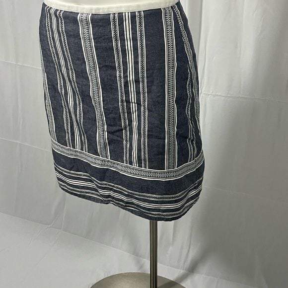 Loft Lined Skirt Women's 4 Navy White Cotton Striped Straight Mini 7