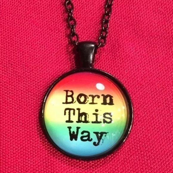 “BORN THIS WAY” Rainbow Glass Charm Necklace NWOT 2