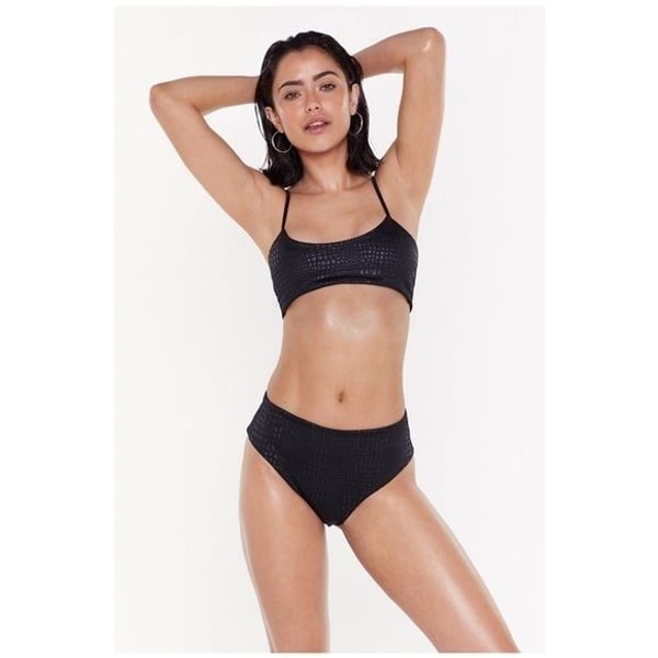 Nasty Gal Black Embossed Crop Top Bikini Set Sz 10