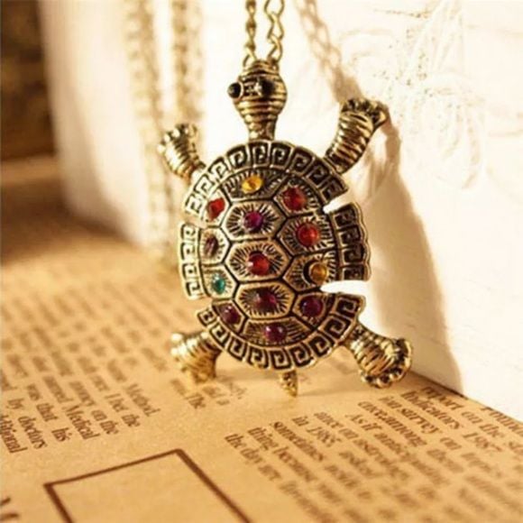Retro Bronze Cute Turtle Long Sweater Necklace NEW 2
