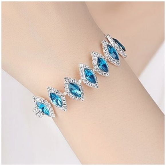 Light Blue Silver Turquoise Oval CZ Bracelet- NEW 2