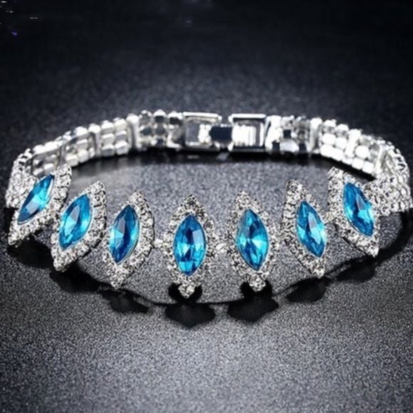 Light Blue Silver Turquoise Oval CZ Bracelet- NEW 3