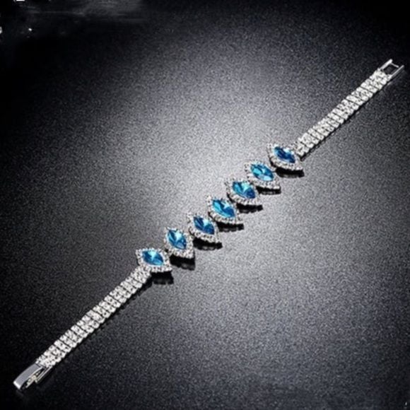 Light Blue Silver Turquoise Oval CZ Bracelet- NEW 4