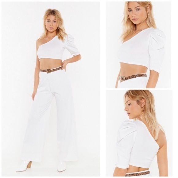 Nasty Gal Ivory One Shoulder Crop Top Size 6, NWT 2