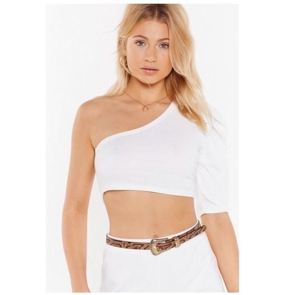 Nasty Gal Ivory One Shoulder Crop Top Size 6, NWT 1