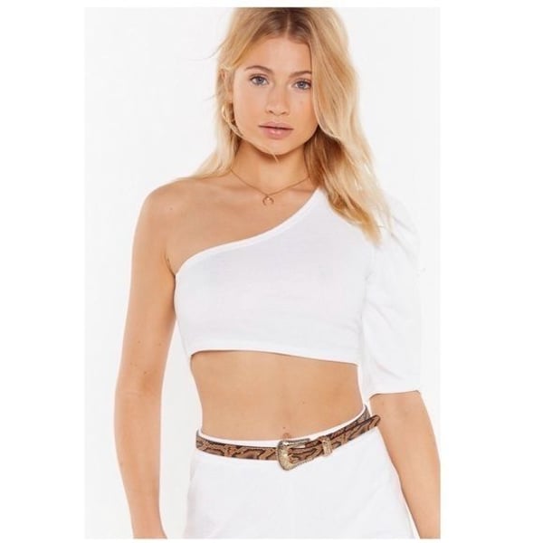 Nasty Gal Ivory One Shoulder Crop Top Size 6, NWT