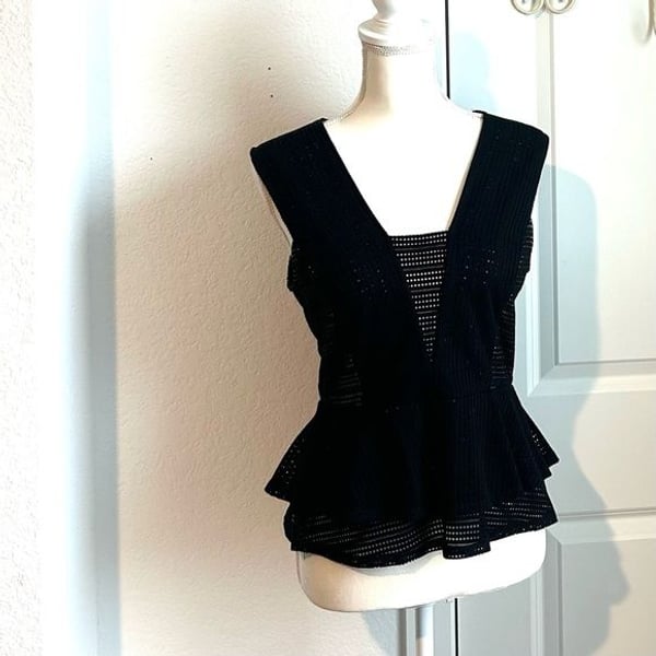 BCBGMaxAzria Black Sleeveless Peplum Top