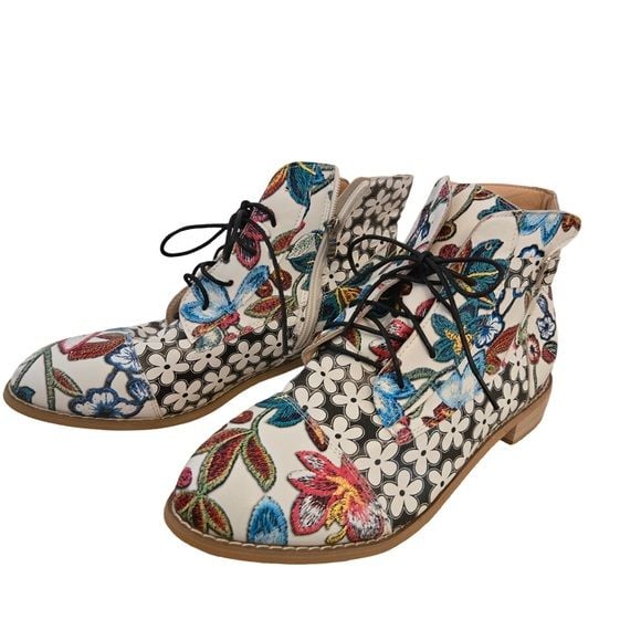 Kansas Dalia Potent Floral Lace-Up Ankle Boots EU 42 / US 11 2