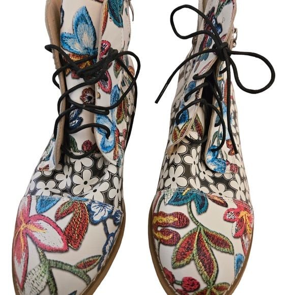 Kansas Dalia Potent Floral Lace-Up Ankle Boots EU 42 / US 11 14