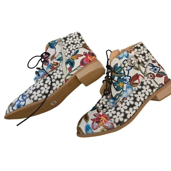Kansas Dalia Potent Floral Lace-Up Ankle Boots EU 42 / US 11 12