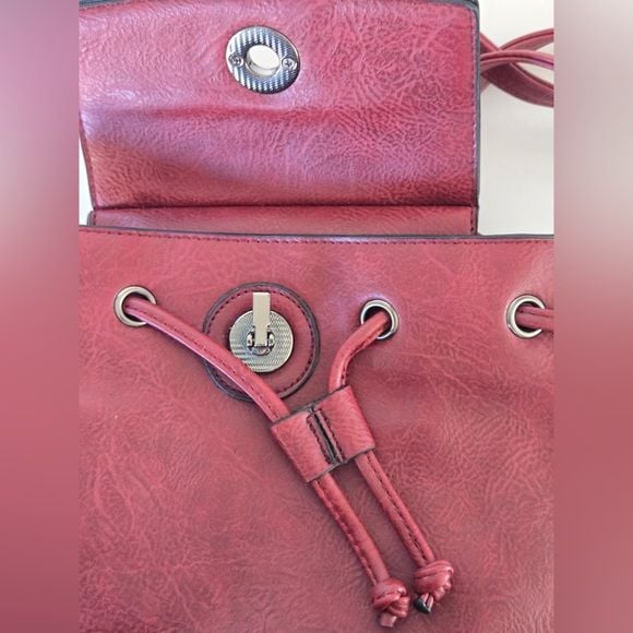 Liz Soto Leather Mini Backpack Crossbody Bag Floral Embossed Burgundy 7