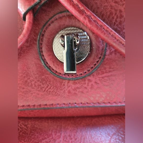 Liz Soto Leather Mini Backpack Crossbody Bag Floral Embossed Burgundy 8