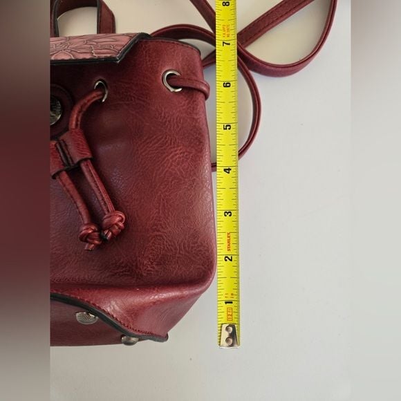 Liz Soto Leather Mini Backpack Crossbody Bag Floral Embossed Burgundy 12
