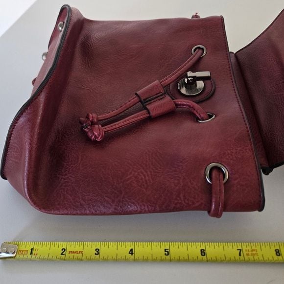 Liz Soto Leather Mini Backpack Crossbody Bag Floral Embossed Burgundy 13
