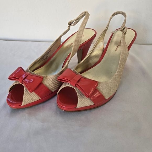 Anne Klein Slingback Pumps | Orange & Cream Bow Heels | Size 8M 2