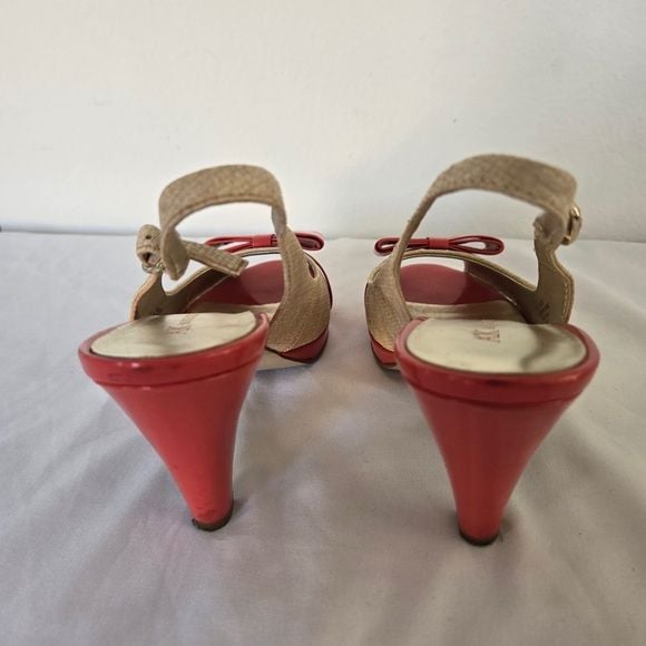 Anne Klein Slingback Pumps | Orange & Cream Bow Heels | Size 8M 5