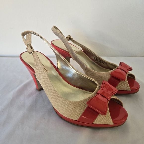 Anne Klein Slingback Pumps | Orange & Cream Bow Heels | Size 8M 4