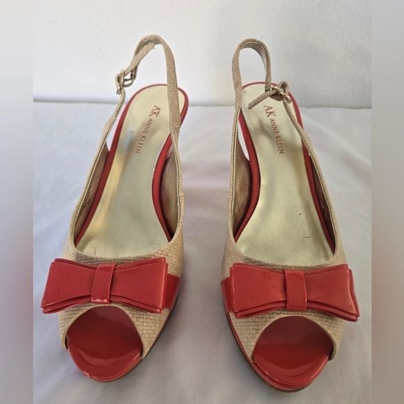 Anne Klein Slingback Pumps | Orange & Cream Bow Heels | Size 8M 3