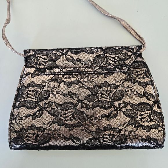 Neiman Marcus Black & Gold Lace Overlay Evening Clutch Crossbody Bag 3