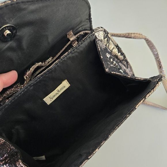 Neiman Marcus Black & Gold Lace Overlay Evening Clutch Crossbody Bag 6
