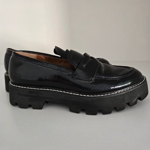 Franco Sarto Baylin Black Patent Lug Sole Penny Loafers Size 6 NWOT 6