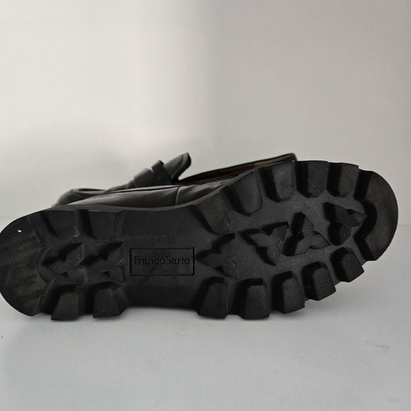 Franco Sarto Baylin Black Patent Lug Sole Penny Loafers Size 6 NWOT 10
