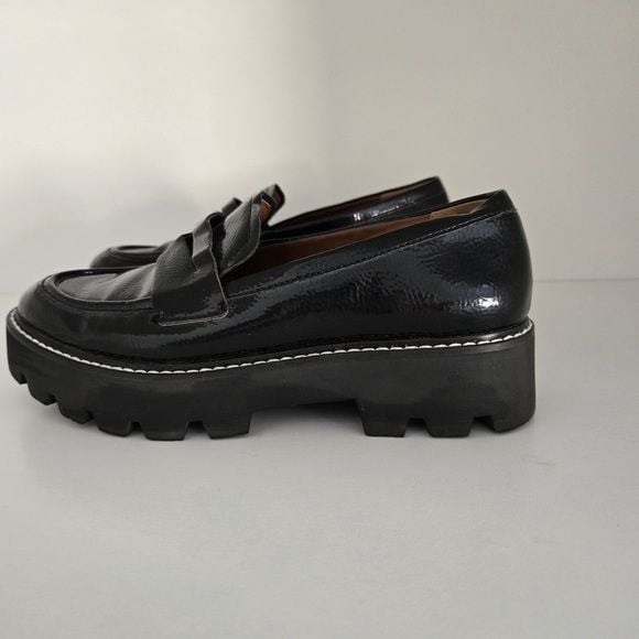 Franco Sarto Baylin Black Patent Lug Sole Penny Loafers Size 6 NWOT 9