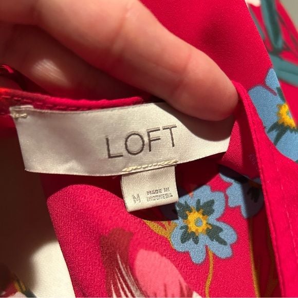 LOFT Floral V-Neck Blouse - Red and Green 5