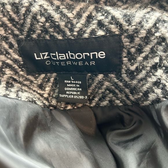 Liz Claiborne Black and White Herringbone Trench Coat 3