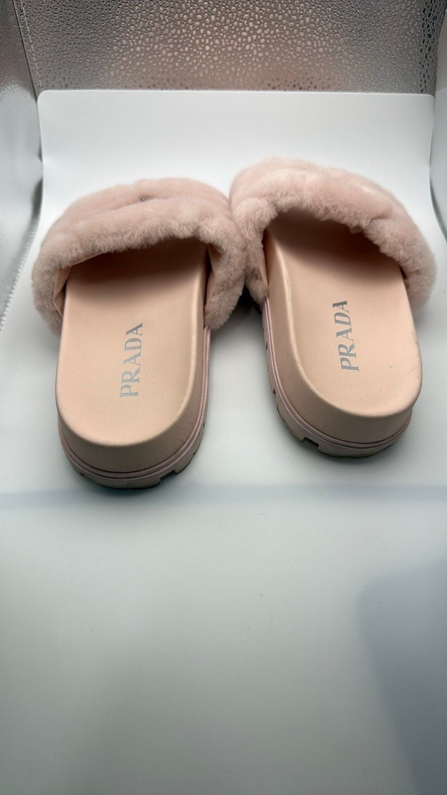 Authentic Prada Pink Furry Slides 10