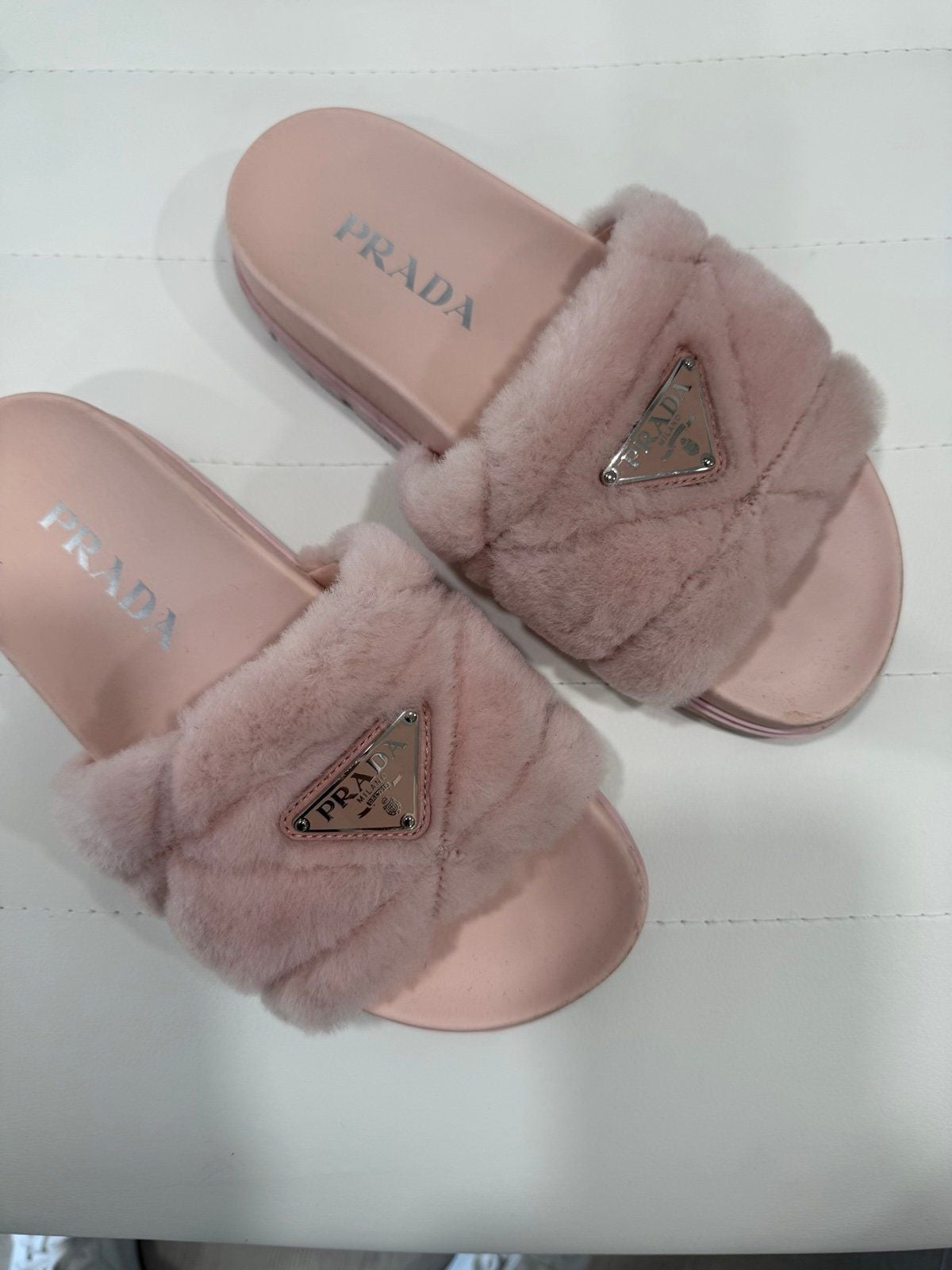 Authentic Prada Pink Furry Slides 5