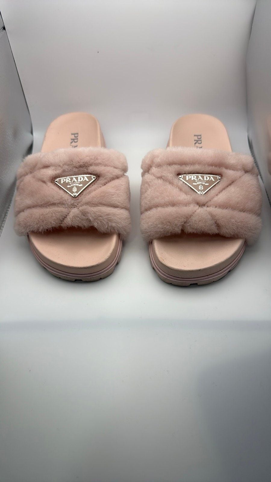 Authentic Prada Pink Furry Slides 9