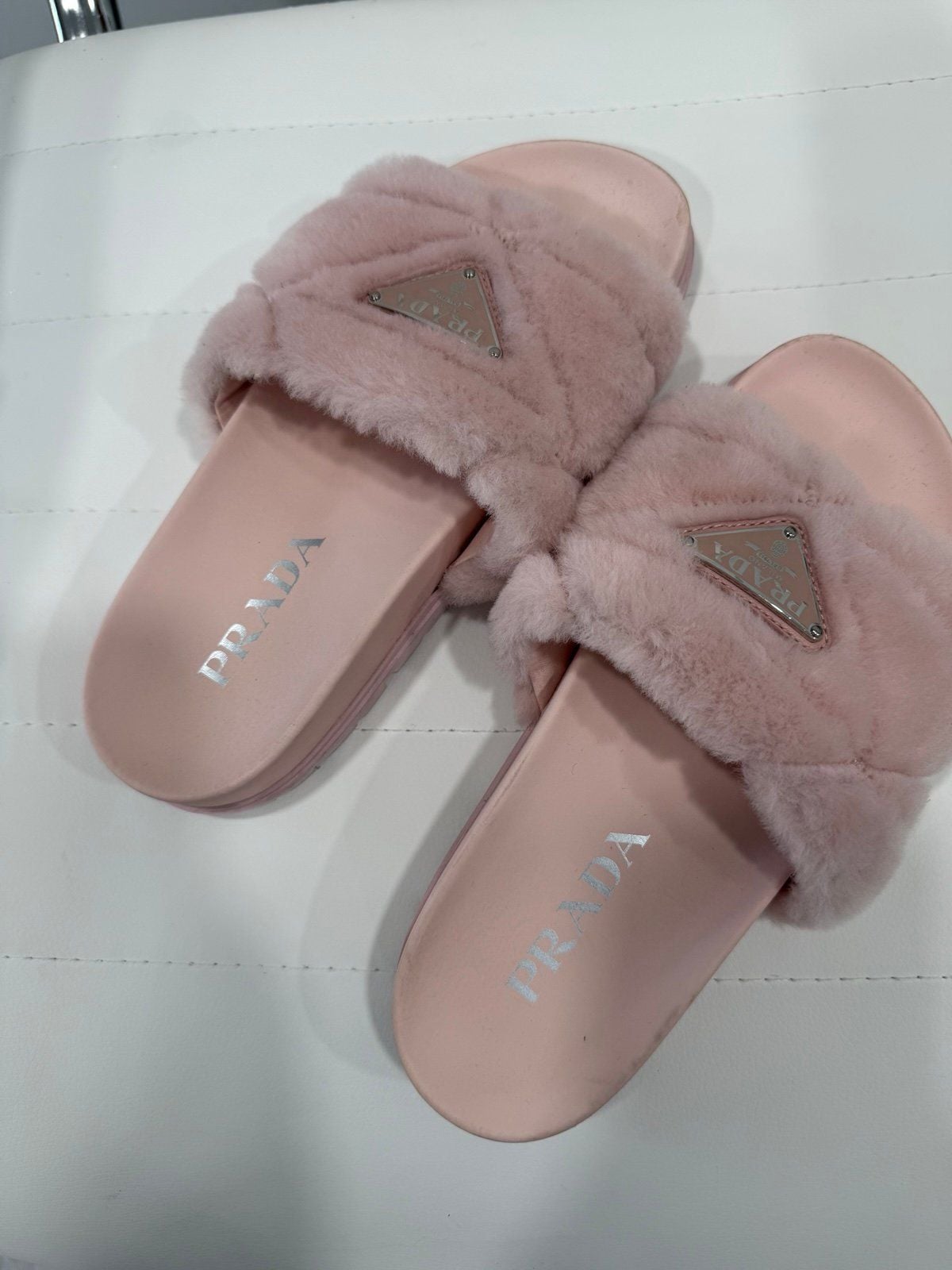 Authentic Prada Pink Furry Slides 4
