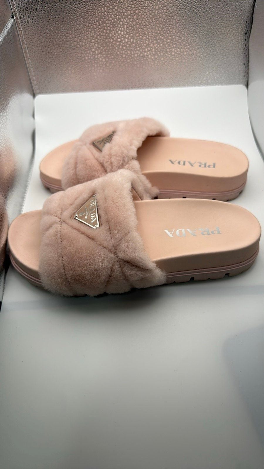 Authentic Prada Pink Furry Slides 11