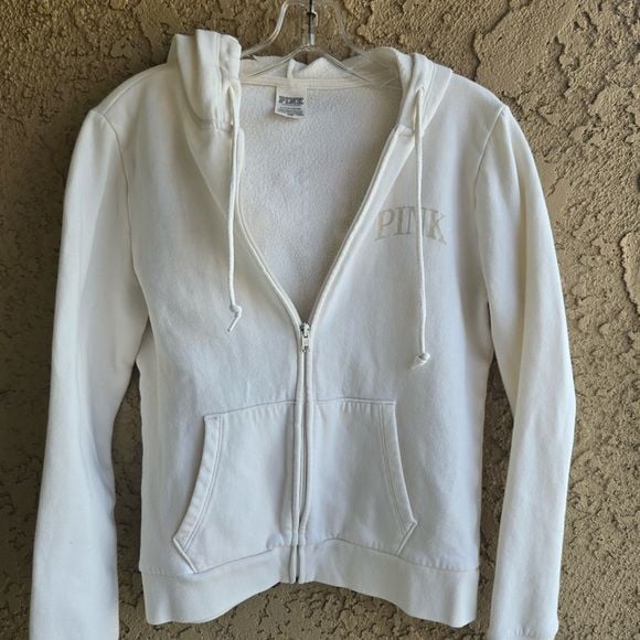 Victoria’s Secret PINK White Zip Hoodie | Love Pink Logo | Size Small 2